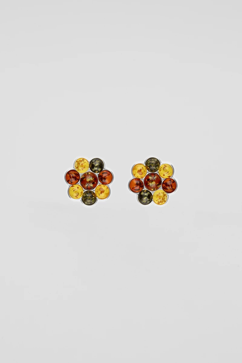 Cercei argint, chihlimbar multicolor, model floare-AA1014MC